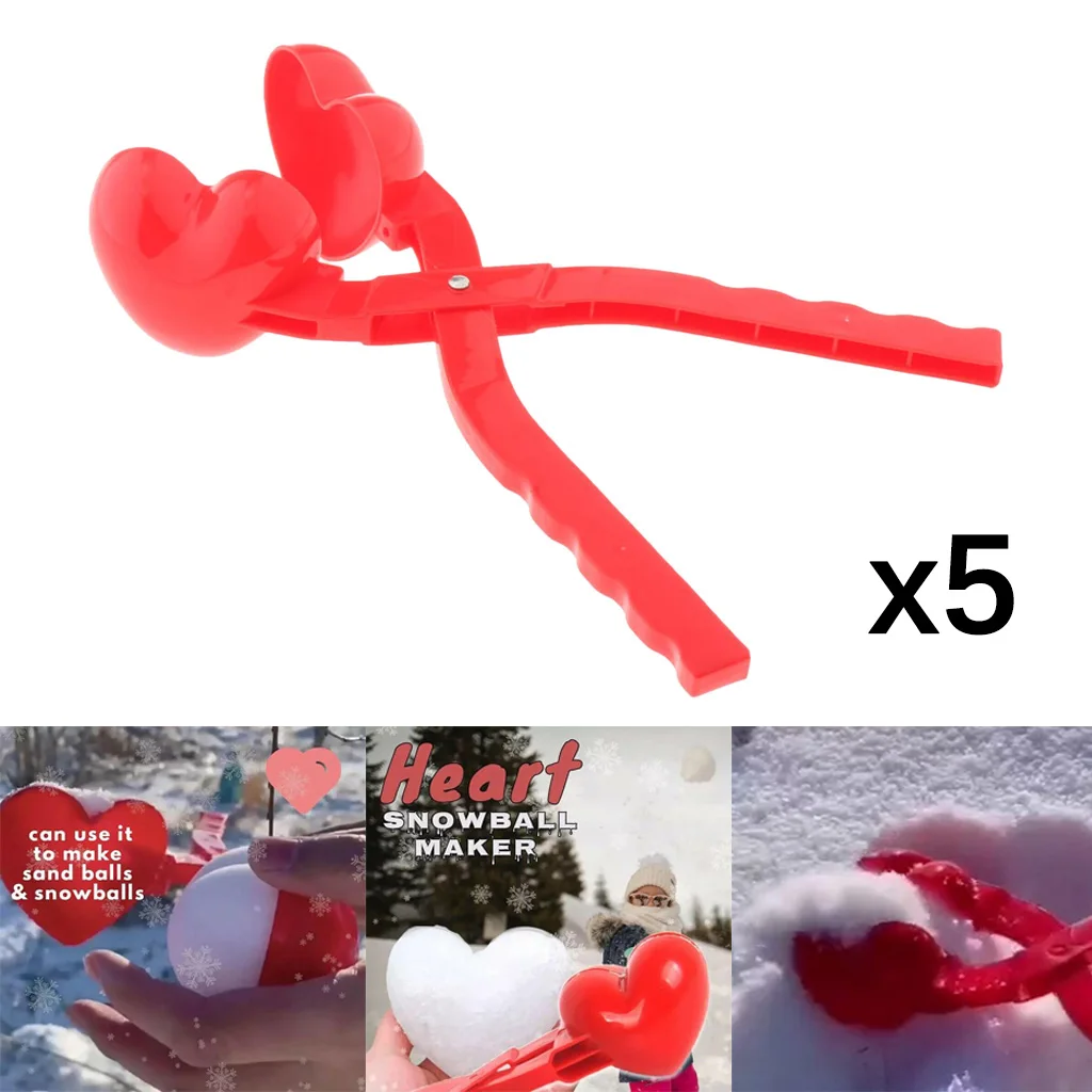Pack of 5 Heart Shaped Snow Ball Maker Clips Clamps Kids Children Sand Toys Snow Scoop Maker Snow Fight Game Outdoor