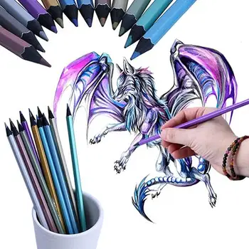 

12 Colors Metallic Non-toxic Drawing Pencils Painting Sketching Pens Kids Gifts