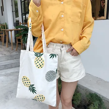 

Furit Printed Casual Tote Large Capacity Female Handbags Single Shoulder Shopping Bags Daily Use Women Harajuku Canvas Beach Bag