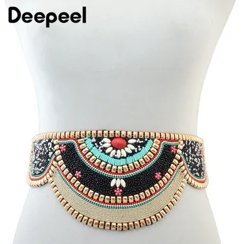 

1pc 10*80-100cm Fashion Retro Ethnic Style Cummerbunds Rivet Bead Metal Decorative Female Elastic Corset Waistband Plus Size