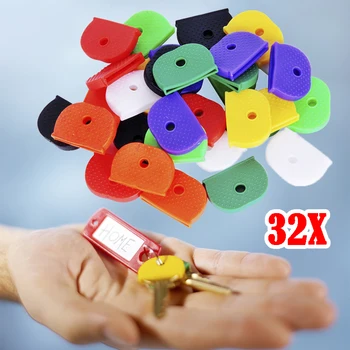 

Universal Car Motorcycle Bicycle 32pcs Mixed Color Identification Silicone Key Ring Hollow Caps Covers Keychain Identifier Tag