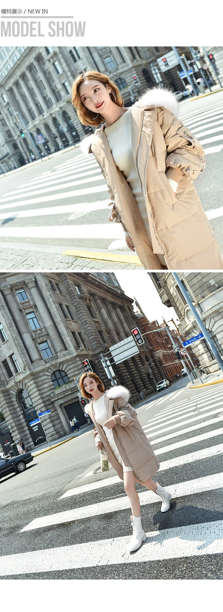 New Style Korean-style Mid-length down Jacket Women's Luxury Raccoon Fur Collar Hooded Thick Plus-sized Coat