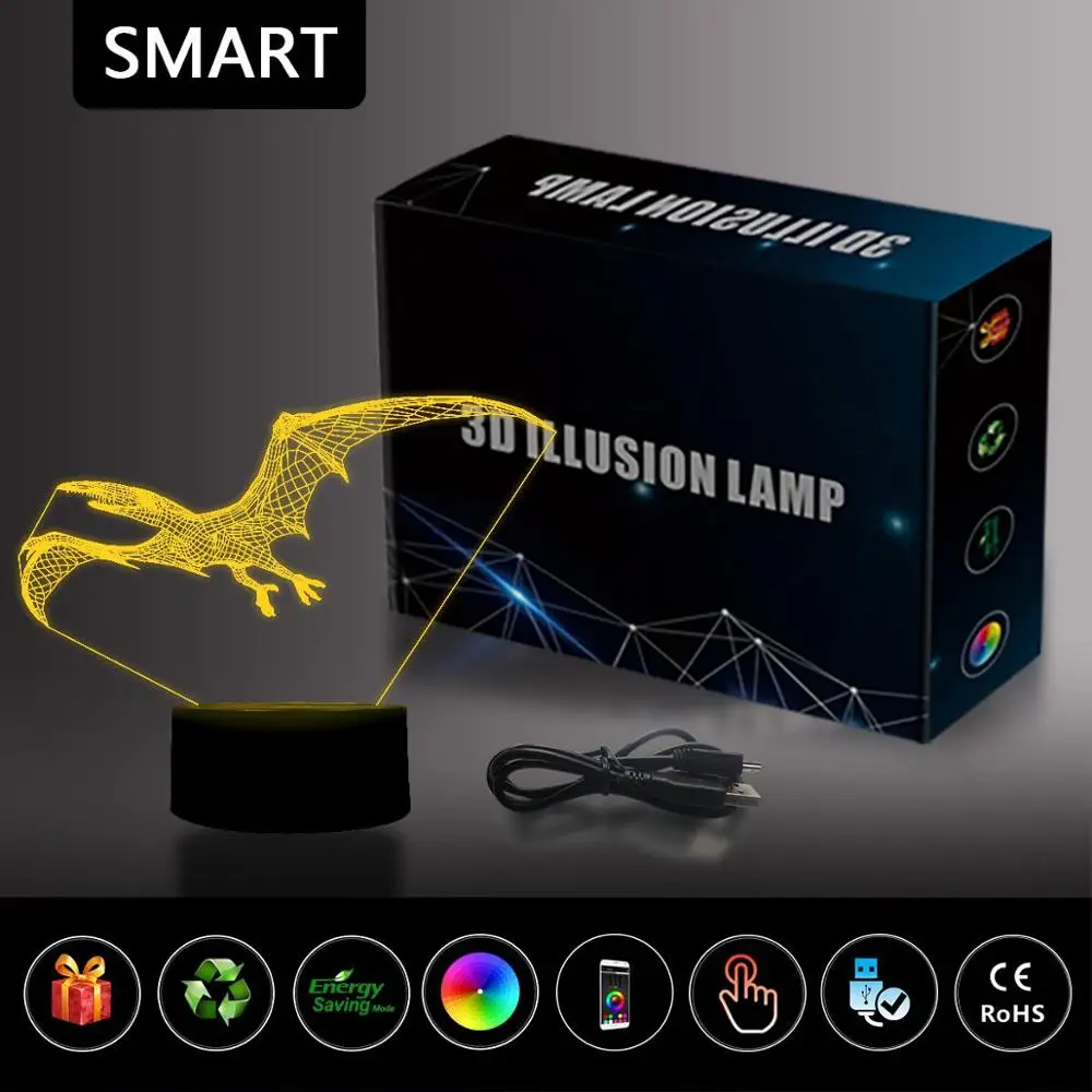 NiteApps Peranodon динозавр 3D RGB светодиодный ночник настольная лампа иллюзия Лампа подарок на день рождения приложение/сенсорное управление