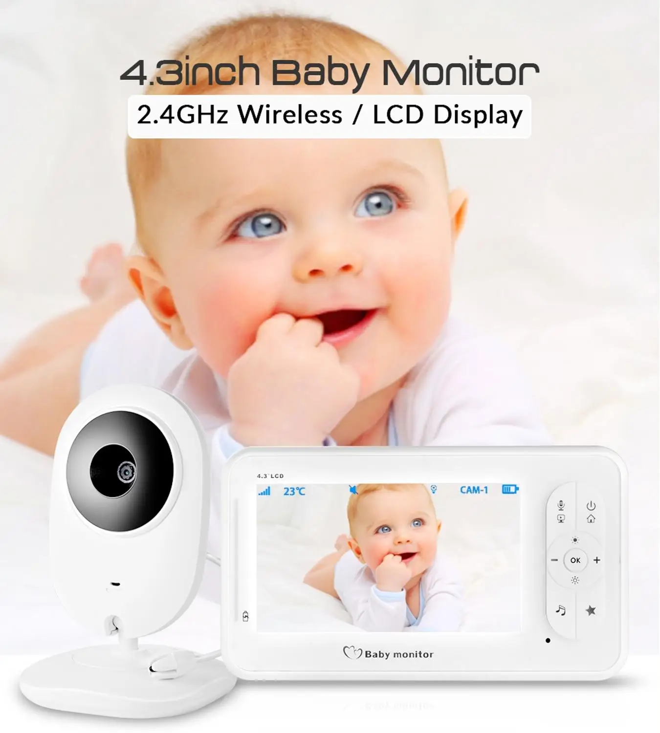 

FUERS Video Baby Monitor 4.3 inch Wireless Babysitter Camera With Two-way Talk For Baby Night Vision Monitor Auto-Temperature