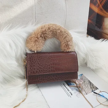 

Crocodile Small Square Bag Female 2019 Plush Portable Slung Small Bag Bolsa Feminina Crossbody Bags for Women