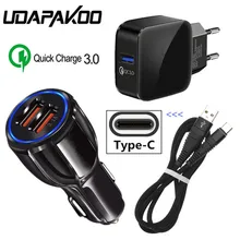 Зарядный кабель type C QC 3,0 USB быстрое автомобильное зарядное устройство для samsung S9 S8 Xiao mi A3 mi 8 huawei P20 Pro P30 Lite honor 20 LG G6 Stylo 5