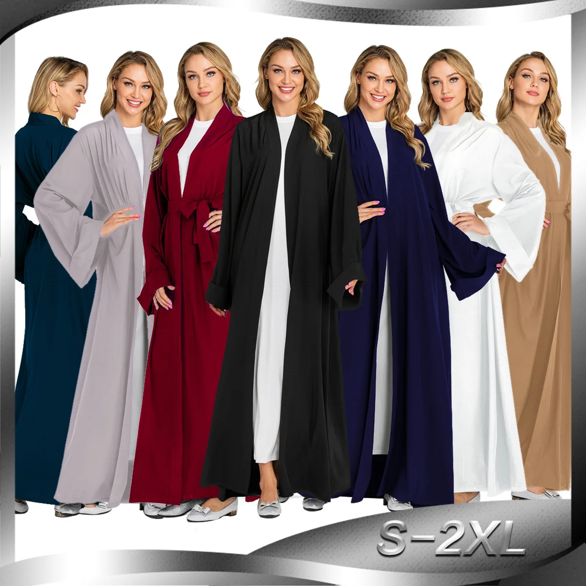 Muslim Abaya Women Arab Dubai Solid Color Harajuku Kimono Long Robe Lace-up Islamic Clothing Elbise Jubah Catfan Hijab Dress |