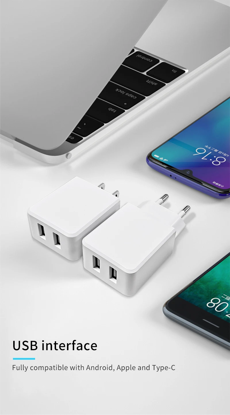 VOXLINK USB Charger 5V 2.1A Universal Portable Travel Wall Adapter for iPhone X/8/7 Plus /6s Plus iPad Pro/Air Samsung Galaxy