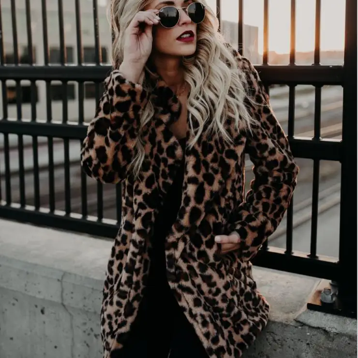 Женские новые зимние пальто из искусственного меха, винтажные леопардовые женские свободные теплые пальто, Повседневная Уличная Женская плотная одежда с животным принтом