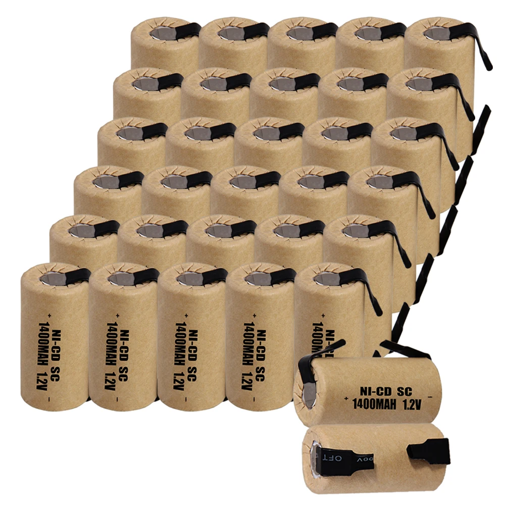 32 шт аккумулятор SC 1,2 V SUBC батареи перезаряжаемые 1400mah плоские верхние цвета случайный