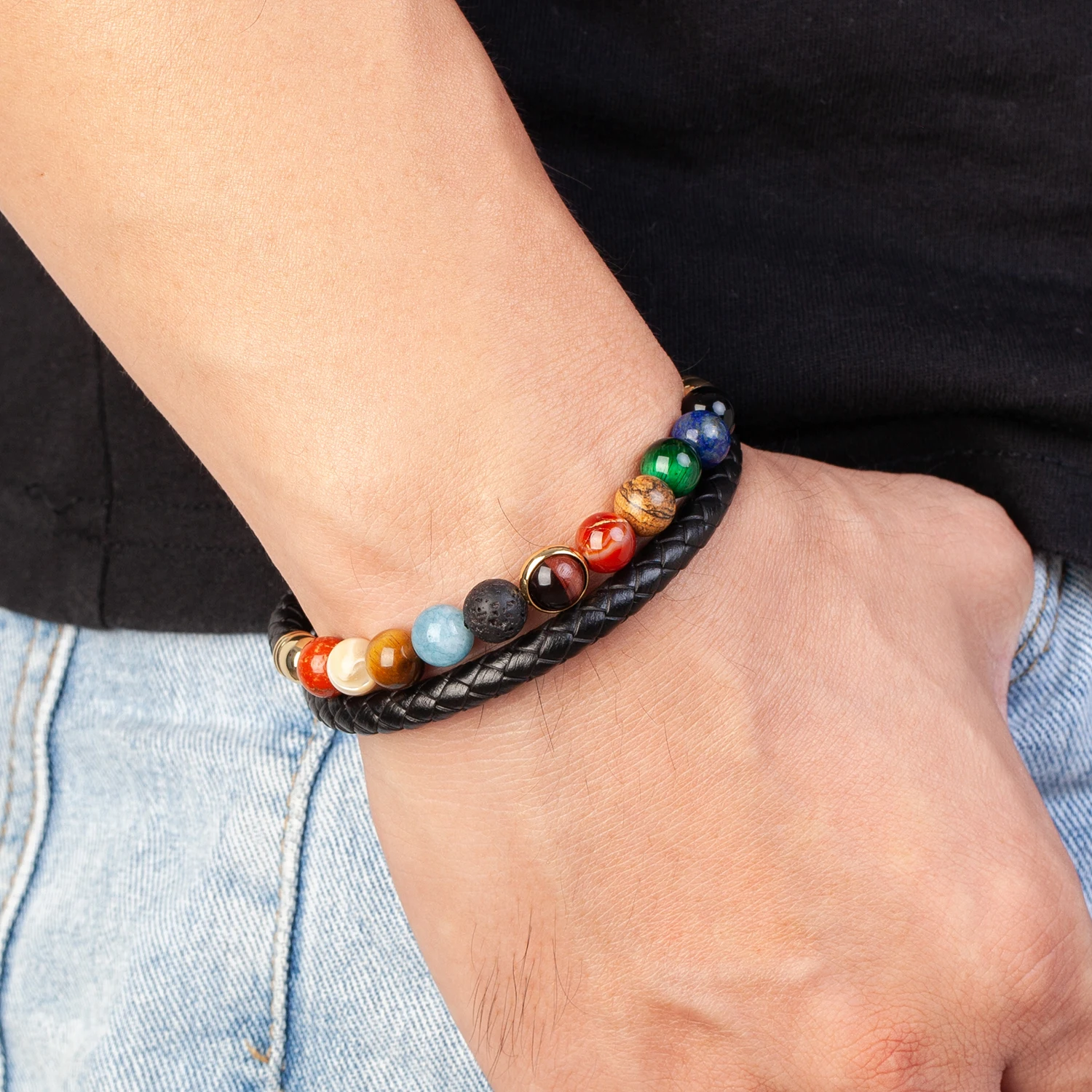 2021 nuovi otto pianeti braccialetto in pelle pietra naturale universo Chakra galassia sistema solare braccialetti con perline per uomo donna gioielli  36