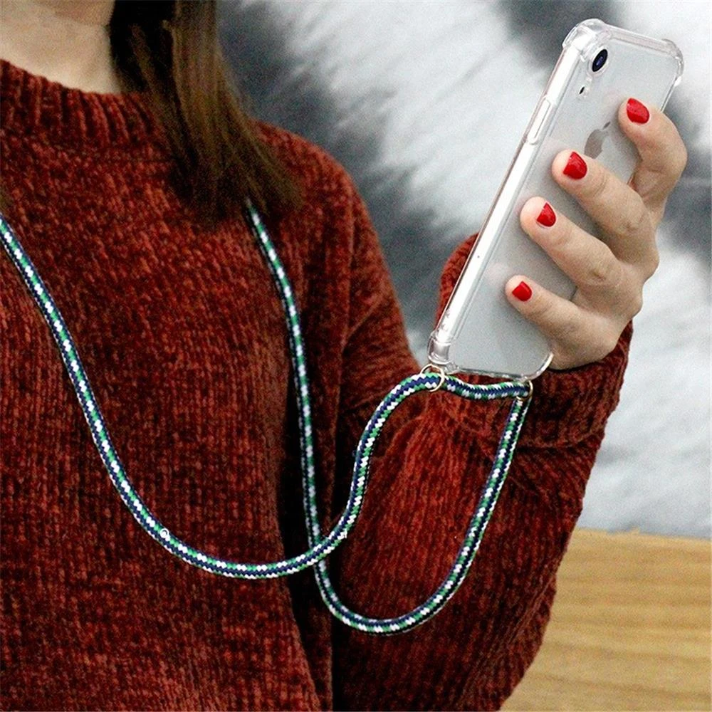 Lujosa carcasa transparente para telefono, collar cruzado con cordones y cuerda para iphone 6 6S 7 8 Plus X XR XS 11 Pro Max