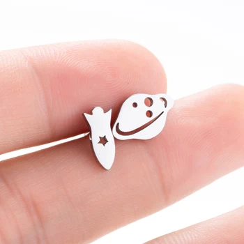 

Punk Creative Rocket Planet Asymmetric Stud Earrings Stainless Steel UFO Ear Studs for Women Charm Minimalist Ear-Accessories