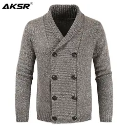 AKSR мужской зимний шерстяной кардиган свитер двубортный кашемировый свитер с v-образным вырезом мужской длинный кардиган большого размера