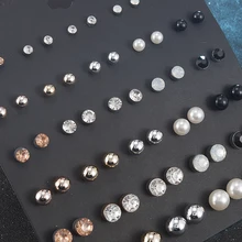 30 пар/компл. классический Для женщин круглый металлический шар Серьги с жемчугом для Для женщин и девочек Подарки Хрустальные серьги-гвоздики, наборы микс ювелирные изделия