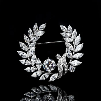 

Crystal Zircon Rhinestone Wheatear Leaves Wreath Brooch Pins Women Men Silver Plated Refine Scarf Clip Jewelry Accessories Bride
