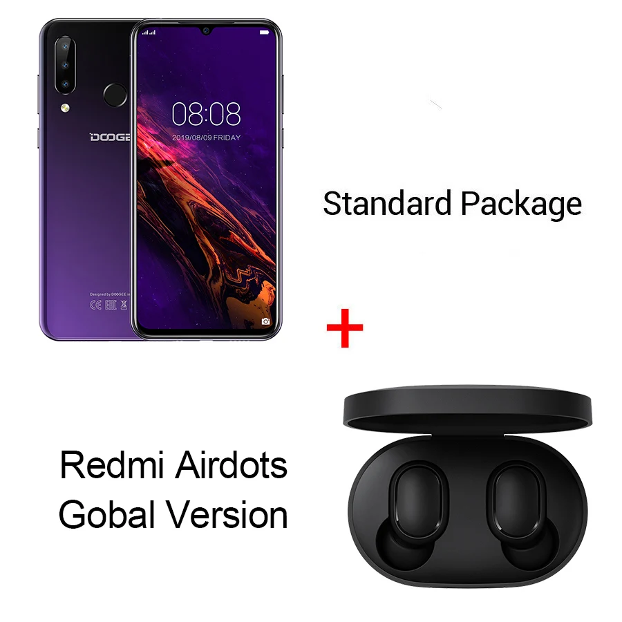 Purple N Airdots DOOGEE N20, новинка, смартфон, 6,3 дюймов, FHD+ дисплей, 4350 мАч, 4 Гб+ 64 ГБ, четыре ядра, 10 Вт, зарядка, отпечаток пальца, 16 МП, тройная задняя камера - Цвет: Purple N Airdots