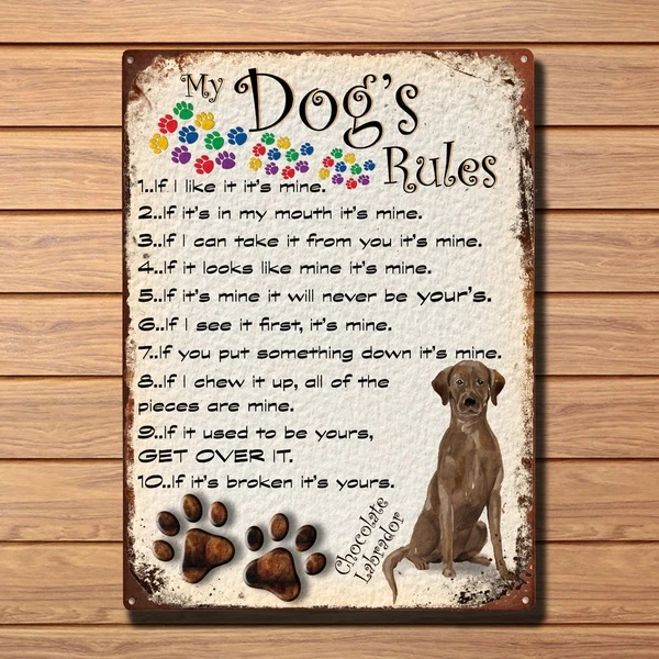 レトロな犬のルール 金属のブリキの看板 歯 ラブラドール 犬のテーマ ヴィンテージの鉄のブリキの看板 飾り額 看板 Aliexpress