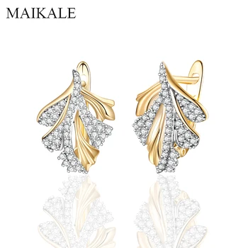 

MAIKALE New Classic Micro Inlay Maple Leaf Gold Stud Earrings Simple Natural Zirconia Earrings for Women Jewelry Brincos