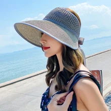 2021 foldable Summer New Women's Sun Hat Bucket cap beige lace Bowknot Flowers Ribbon Flat top Panama soft Straw Hat Beach Caps