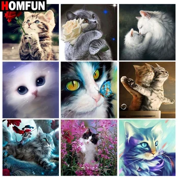 

HOMFUN 5D Diamond Painting Full Drill Diamond Embroidery "Animal cat flower" Picture Of Rhinestone Handmade Home Decor