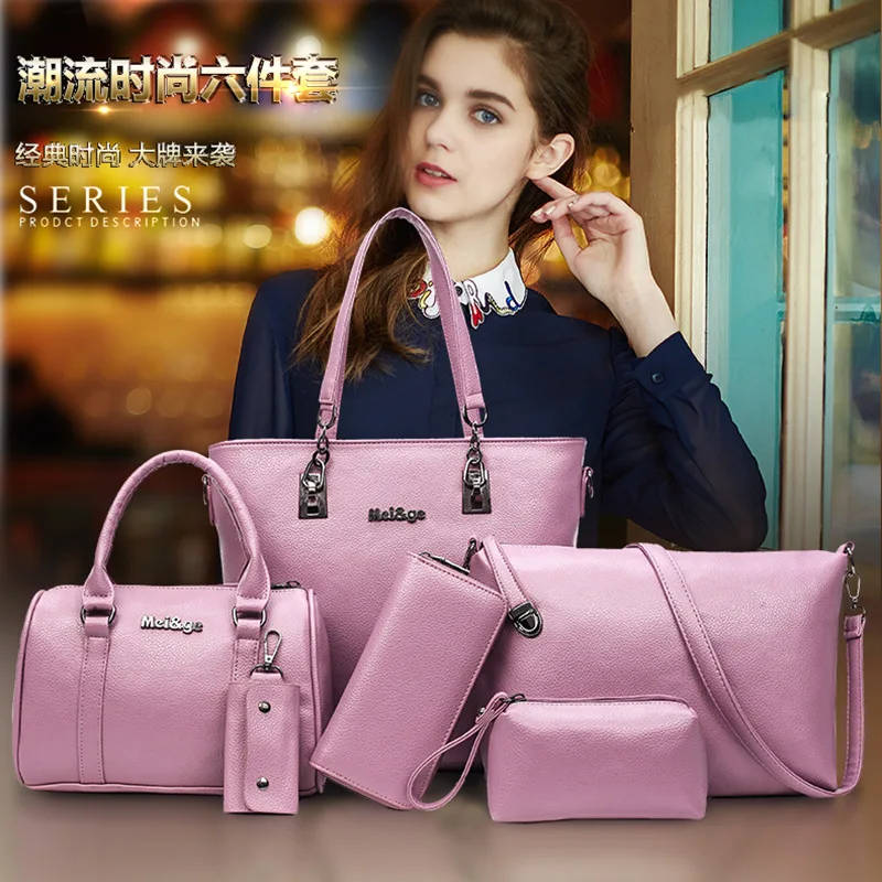 

2017 New Style Europe And America Style Women's Embossed Leather Different Size Bags Six Pieces Set One-Shoulder Oblique Hand Wo