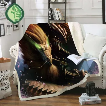 

HELENGILI Chinese Dragon Sherpa Blanket Girly Floral Bedspread Velvet Plush Soft Comfortable Home Camping Aircraft Blanket