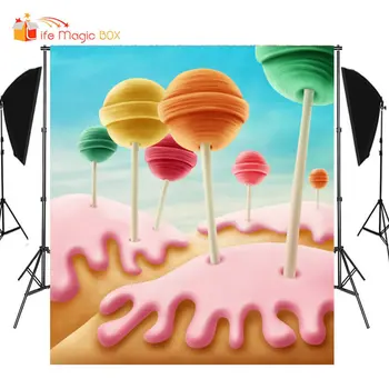 

LIFE MAGIC BOX Christmas Photo Background Lollipop Candy Land Children Photography Backdrops