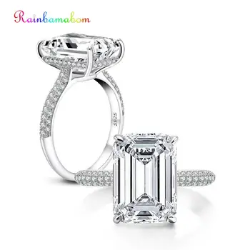 

Rainbamabom 925 Sterling Silver 6 CT Emerald Cut Created Moissanite Gemstone Wedding Engagement Ring Fine Jewelry Wholesale