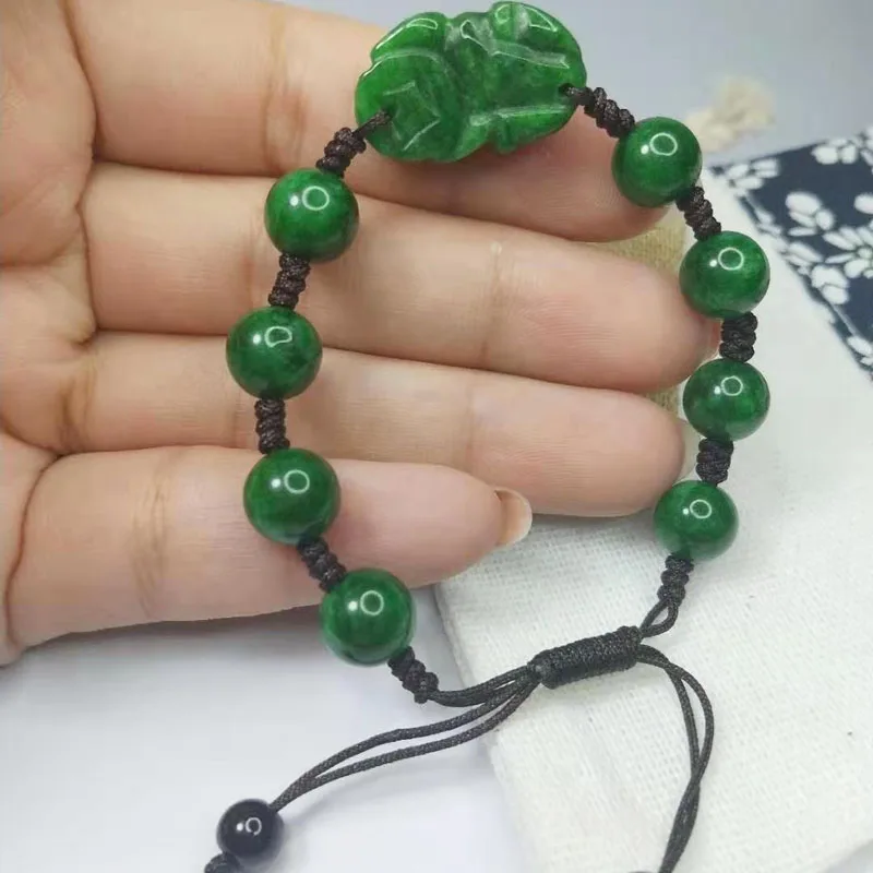 Натуральный браслет Gan Qing Jade Pixiu с 8 мм круглыми бусинами и подвесками счастливые