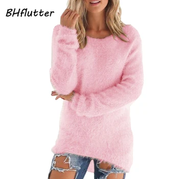 

BHflutter 3XL Plus Size Sweater Women Fashion Warm Fluffy Knitted Tops Pullover Long Sleeve Casual Autumn Winter Sweaters Jumper