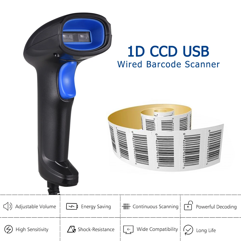 Aibecy ручной ccd сканер штрих кода автоматический USB проводной 1D бар для считывания