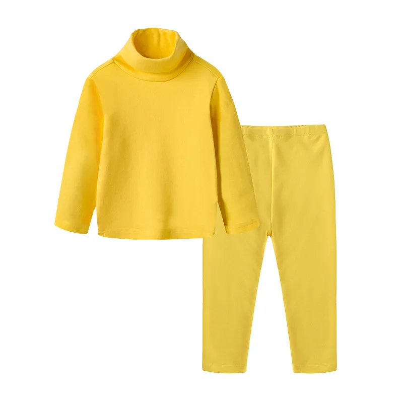 DE PEACH New Children Thermal Underwear Sets Winter Boys Girls Warm Turtleneck Long Johns Pajamas Baby Solid Cotton Clothes Suit