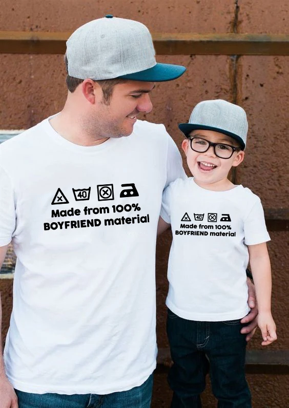 

Made From 100% Boyfriend Material 2019 Summer Children and Dad Short Sleeve Family Matching T-shirts Boys Top Tees White T-Shirt