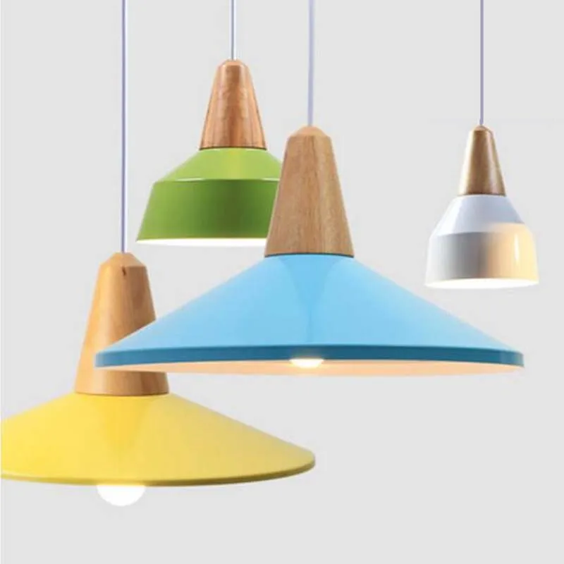 

Modern Wood LED Chandeliers Colorful Metal Novelty Indoor Lightings Home Decor Light Fixture E27 Bulb Dining Room Bedroom