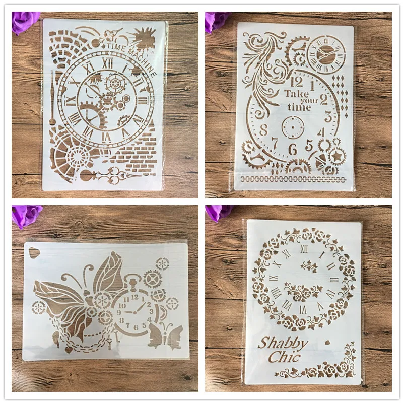 4pcs/set A4 clock Mandala Stencils Painting Coloring Embossing Scrapbook Album Decorative Template cake stencil crafts books | Канцтовары