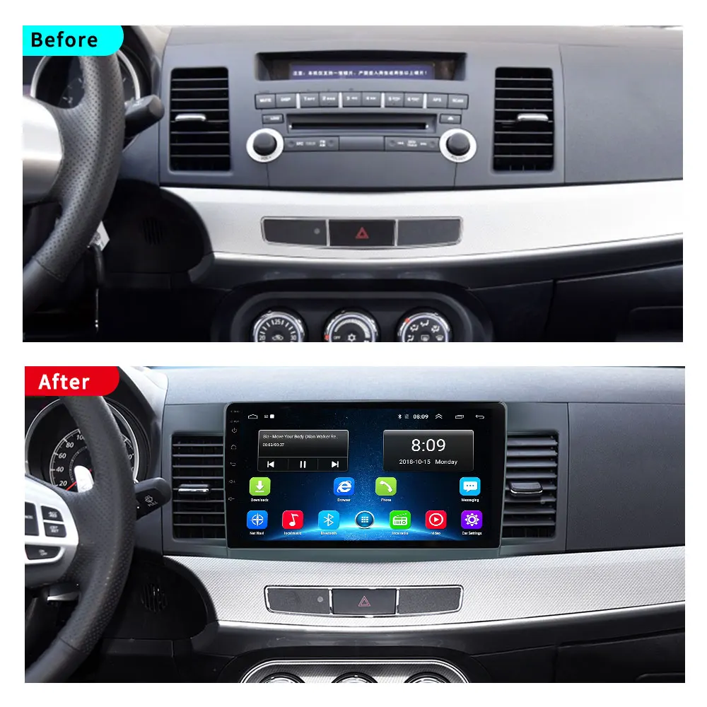 EKIY 10,1 ''ips Android автомобильный DVD для Защитные чехлы для сидений, сшитые специально для MITSUBISHI LANCER 10,1 дюймов 2 DIN 3g/4G gps радио видео плеер с емкостным 2007- 9 X