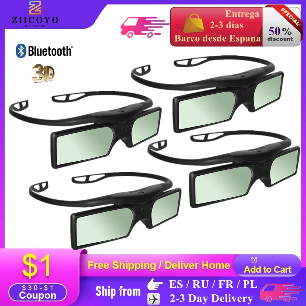 

Bluetooth 3D Glasses Active Shutter Rechargeable Eyewear Compatible with Epson Projector/Sony Sharp Panasonic Samsung 3D TV