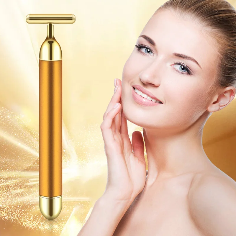 Slimming Face roller 24k Gold Colour Vibration Facial Beauty Roller Massager Stick Lift Skin Tightening Wrinkle Bar | Красота и