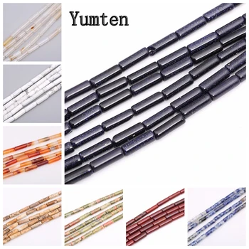 

Long Cylinder Beads Red Jasper Black Agate Aventurine Magnesite Crystal for Jewelry Making 4*13 MM Beads DIY Bracelets