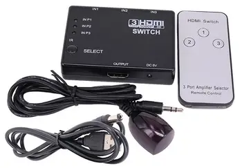 

100pcs 3 Port 1080P HDMI Switcher Video HDMI Switch Switcher Splitter IR Remote For HDTV PS3 DVD