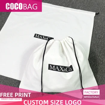 

Custom Logo Drawstring Gift Bag Pure Cotton Packaging Bags Shoe Cloth Products Box Eco Friendly Dust Bag 30x25/35x30/40x35cm