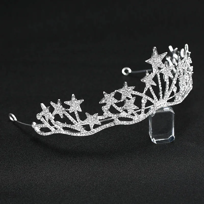 ACRDDK Luxury Jewelry White Rhinestone Tiara Star Shape Crowns Princess Party Prom Birthday Tiara Hair Accessories SL