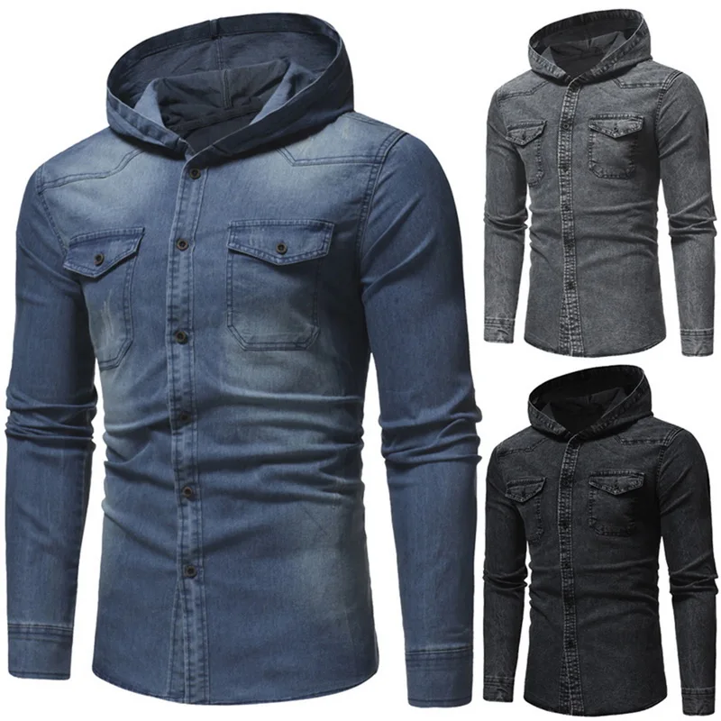 

Vogue Vintage Hoodies Jeans Jackets Men Spring Autumn Fashion Denim Jackets VoguePockets Design Mens Denim Hooded Coats