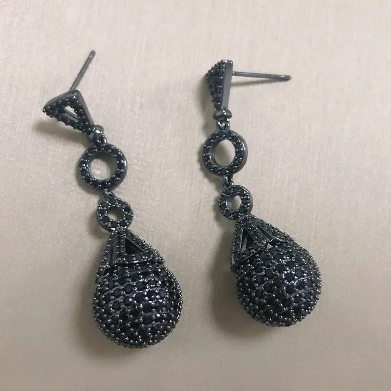 

Bilincolor Fashion Cubic Zircon Long Black Ball Drop Earring for Women