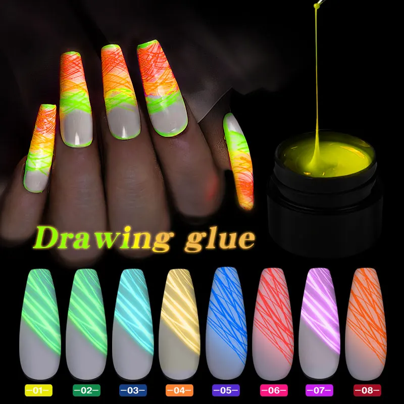 

Luminous Pulling Wire Nail Art Gel Painting Spider Silk Glue Polish Glow in the Dark UV Gel Lacquer 8 Colors Manicure Varnish