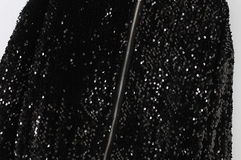 Блестящая Черная Вышивка блесток короткая куртка Бейсбольная женская одежда куртки зимнее пальто женские осенние с длинным рукавом осень зима