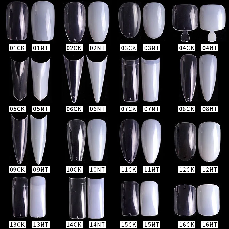 500 Tips Kit Bagged Fake Nails Full Half French Acrylic ABS For Manicure Fingers Toes Set C Smile Sharp 10 Sizes