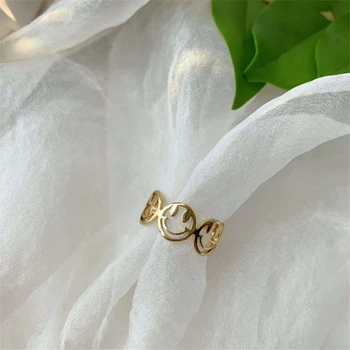 

New Arrival Happy Smilely Face Luck Stainless Stell Finger Rings For Women Golden Color Fashion Glossy Open Ring Female Jewelry