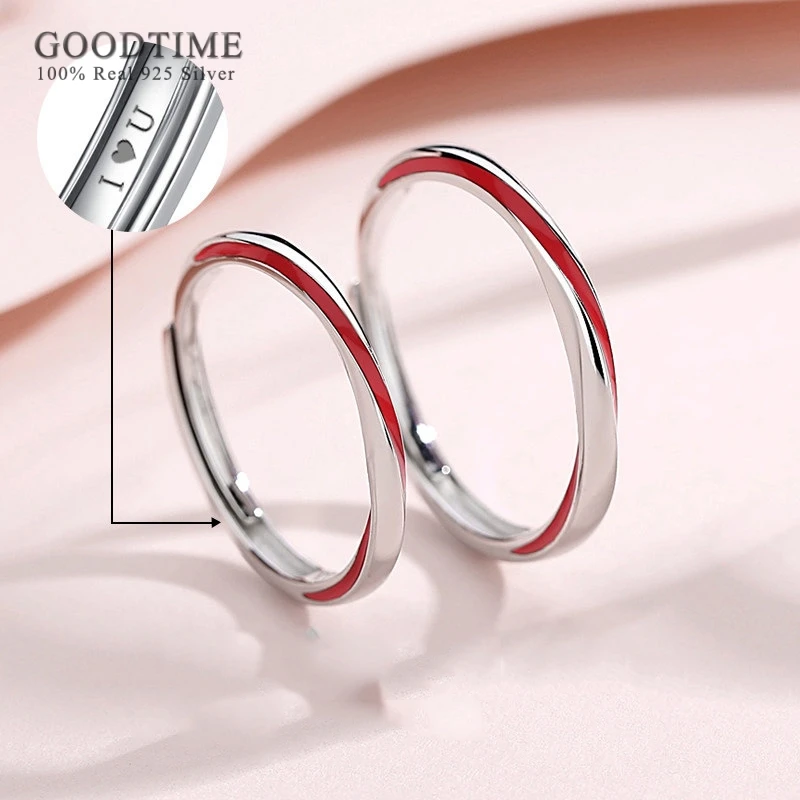 Trendy Red Color Couple Ring Pure100% 925 Sterling Silver Rings For Women Men  Anniversary Jewelry Gift For Party 2